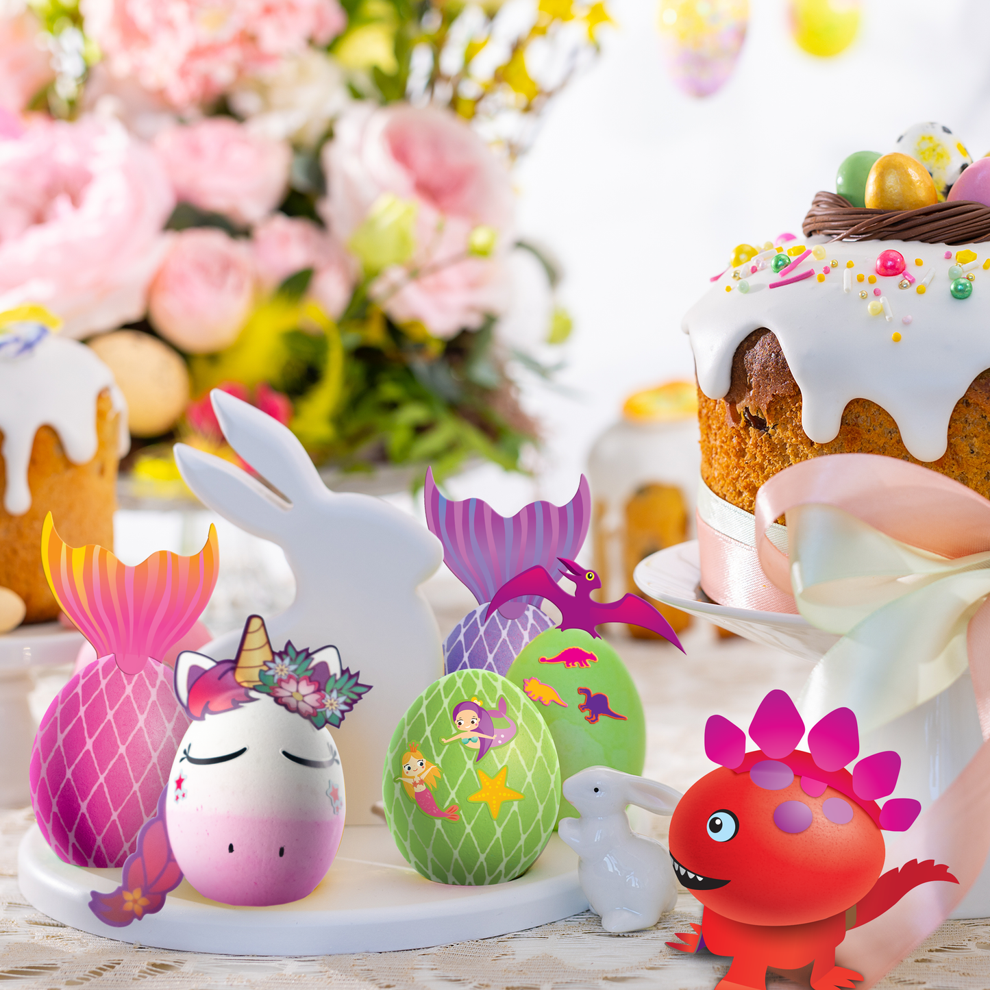 Animal Egg Decorating Kits with Whiskers Tool - 4 Piece Bundle