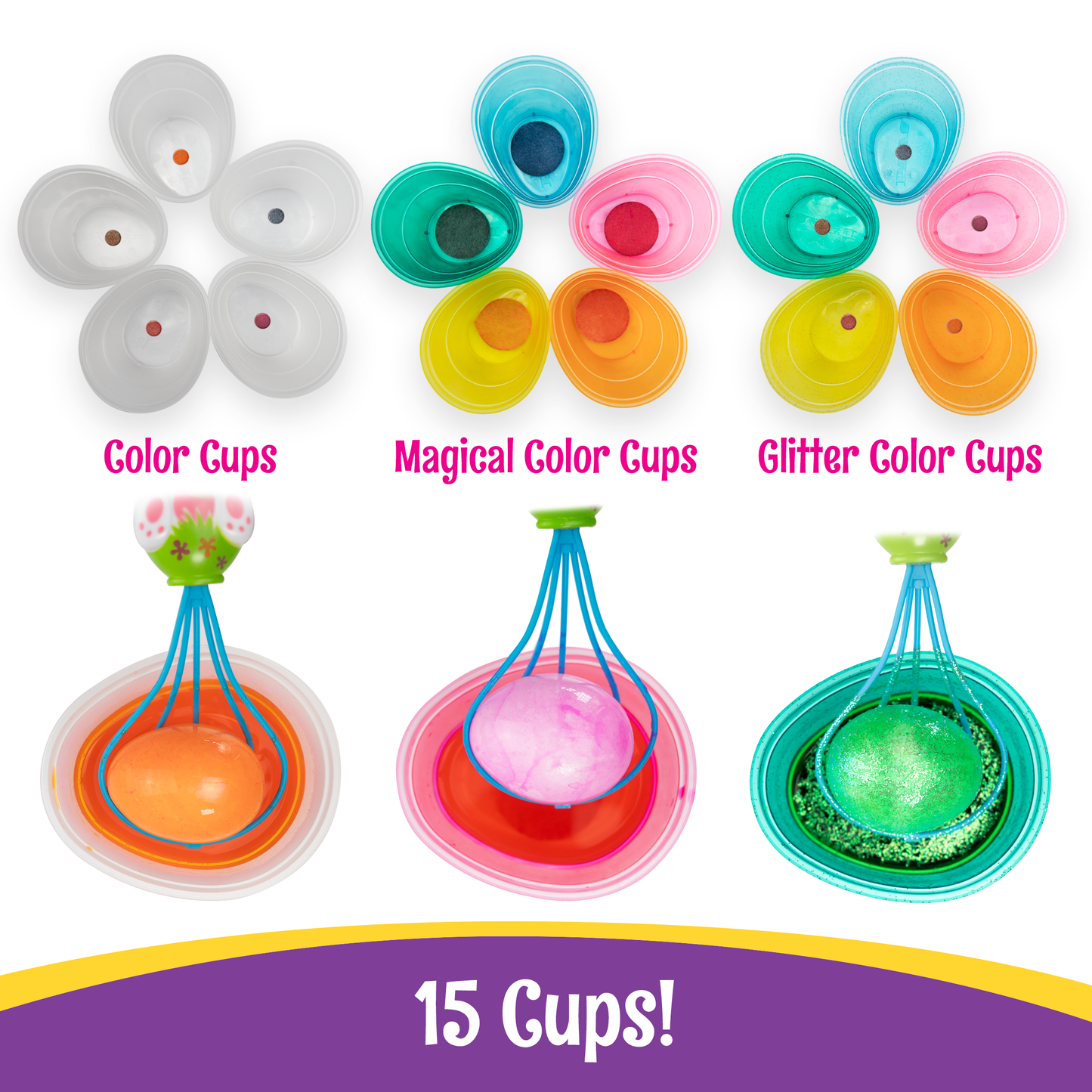 Color Cups Egg Decorating Kits with Whiskers Tool - 4 Piece Bundle