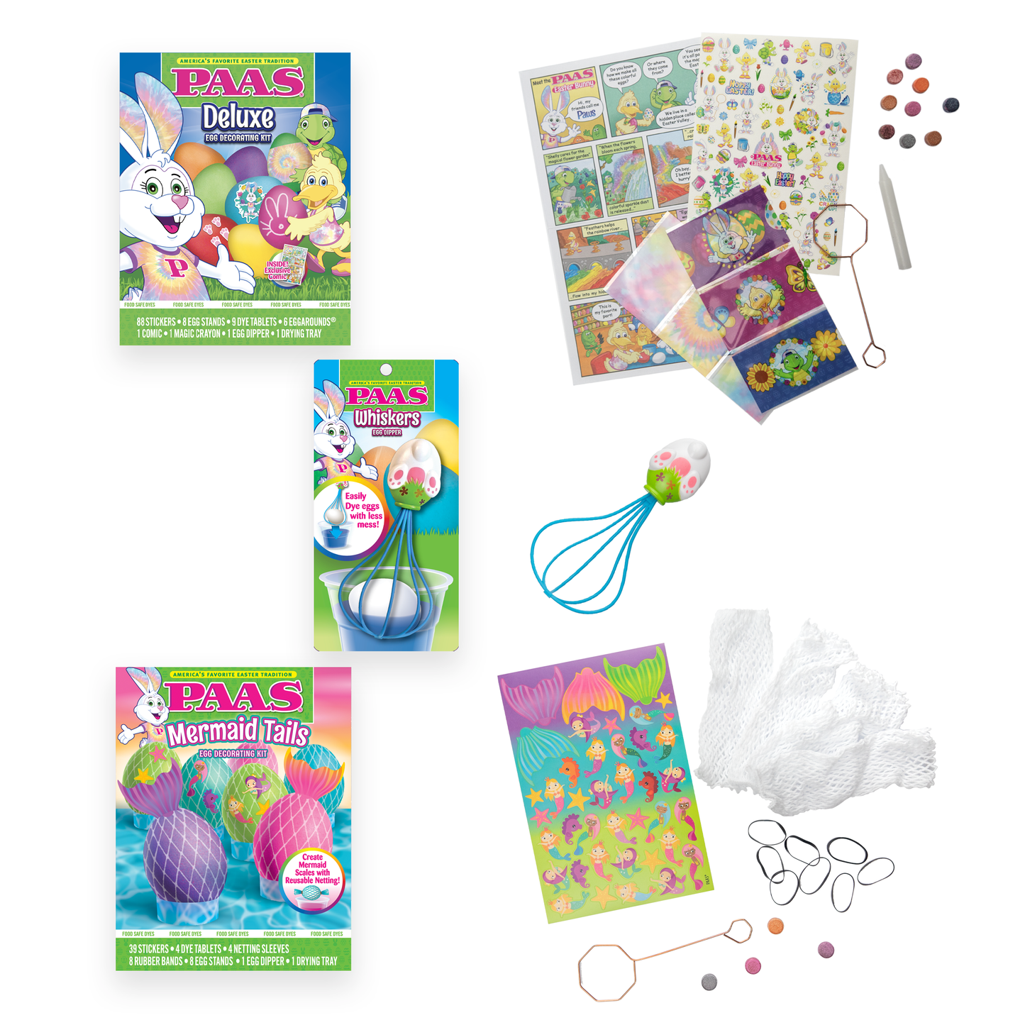Deluxe and Mermaid Egg Decorating Kits with Whiskers Tool - 3 Piece Bundle