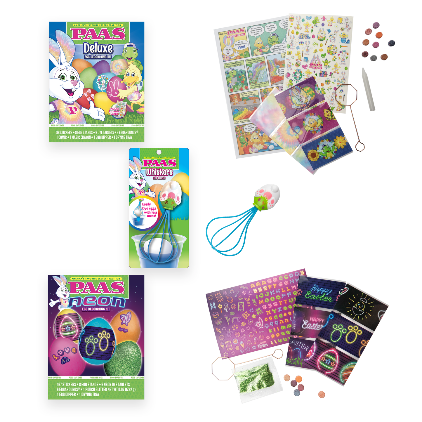 Deluxe and Neon Egg Decorating Kits with Whiskers Tool - 3 Piece Bundle
