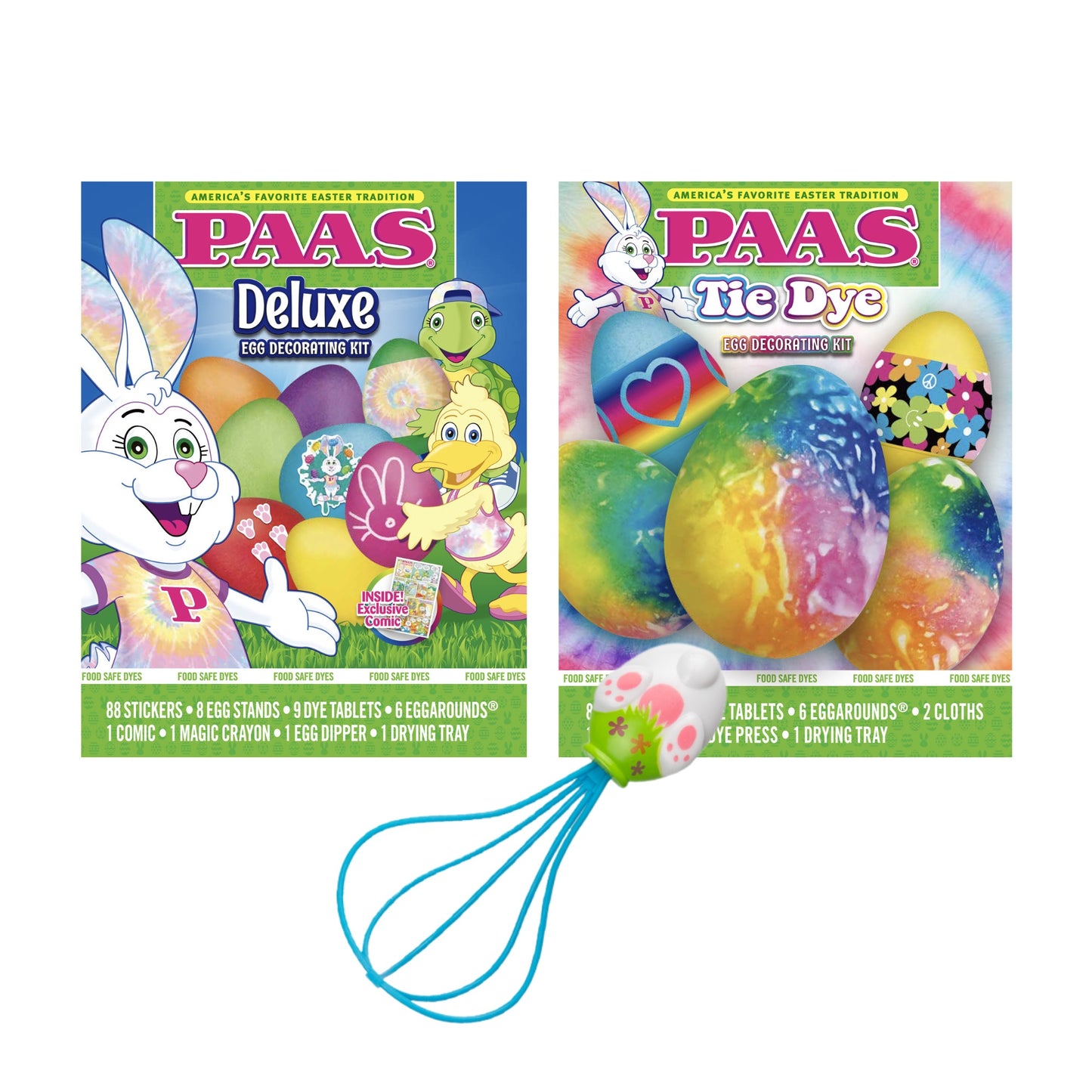 Deluxe and Tie Dye Egg Decorating Kits with Whiskers Tool - 3 Piece Bundle